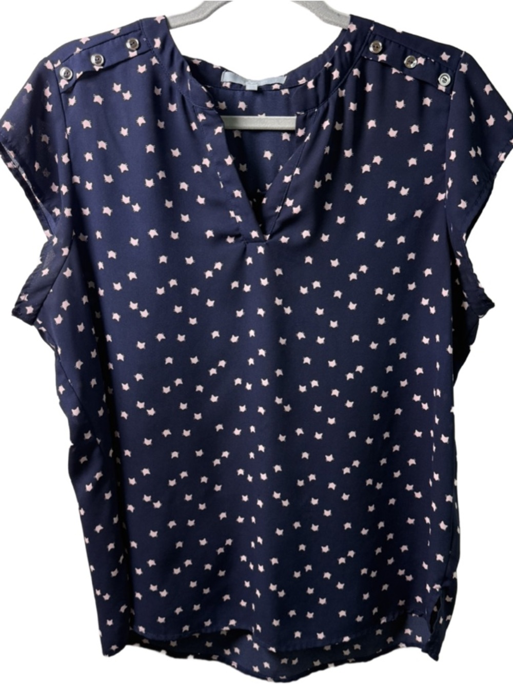 Sweet Rain Navy Blouse with Pale Pink cat Print
